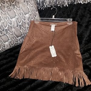 NWT- Faux Suede Fringe Skirt by Shyanne